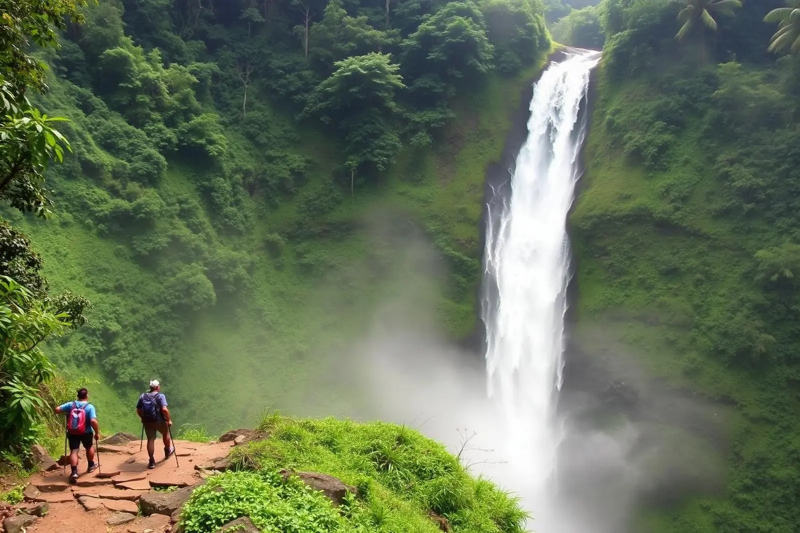 Cascada alta entre montañas verdes de Antioquia