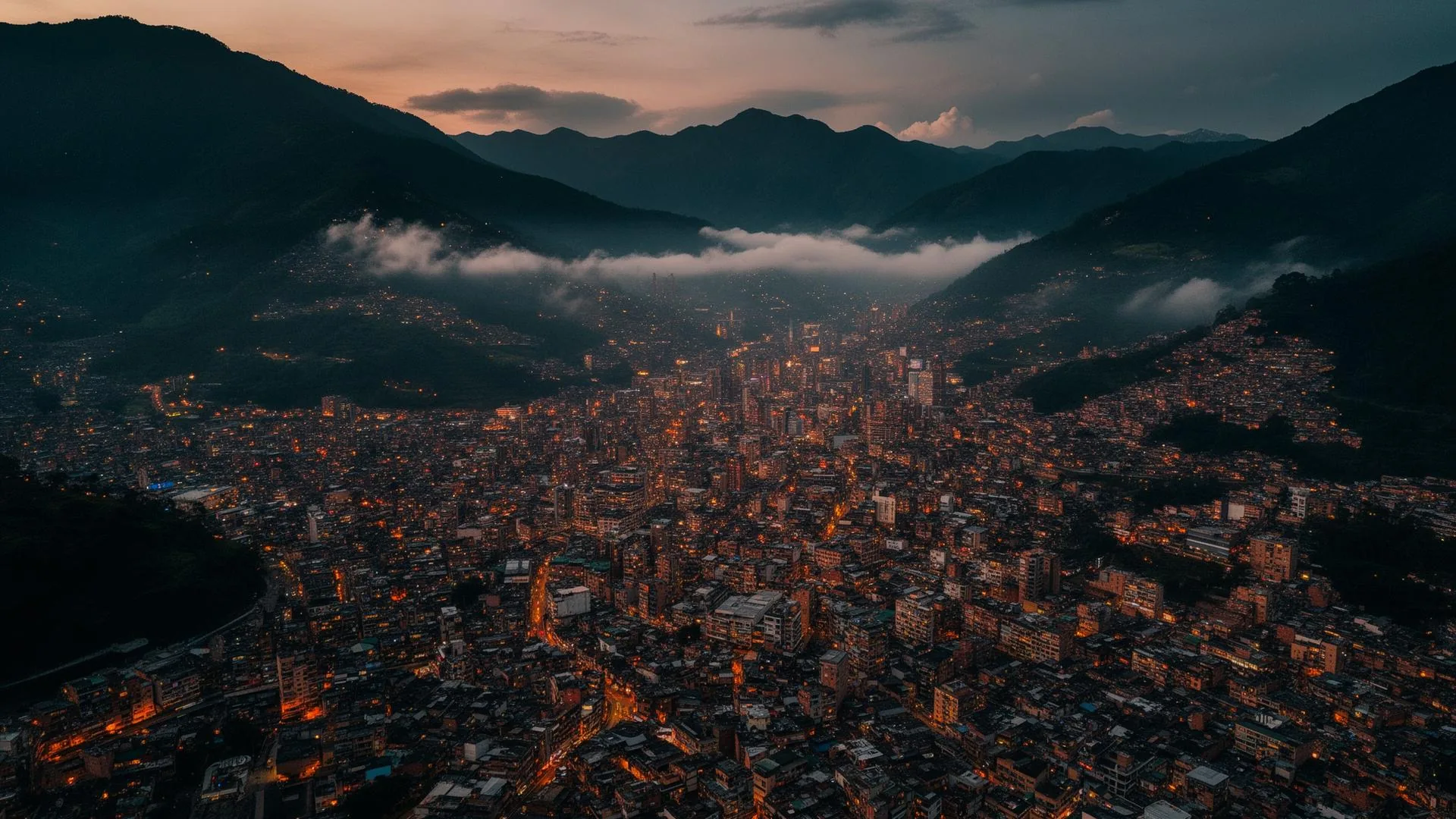 El Poblado skyline at dusk in Medellín